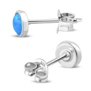 Synthetic Azure Opal Round Sterling Silver Stud Earrings, e440st